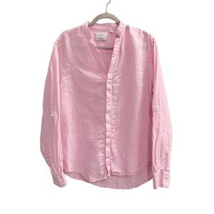 MURANO Baird McNutt Linen Long Sleeve Button Down Shirt Pink Size Medium